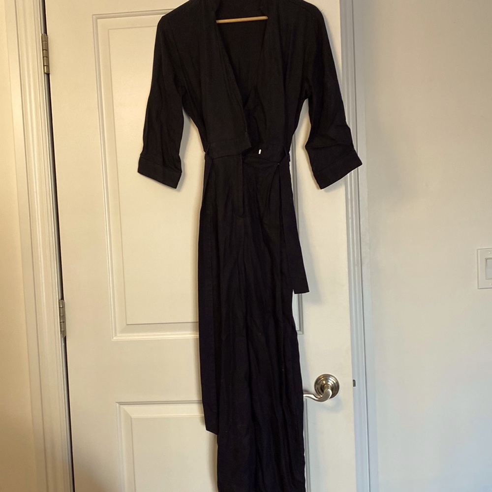 Zara navy blue wrapped jumpsuit with pockets